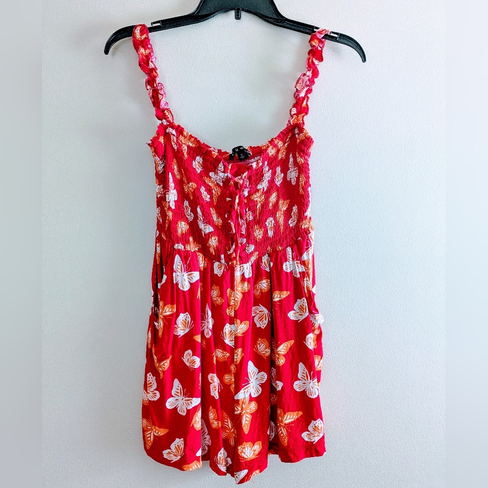 Red Butterfly Print Romper